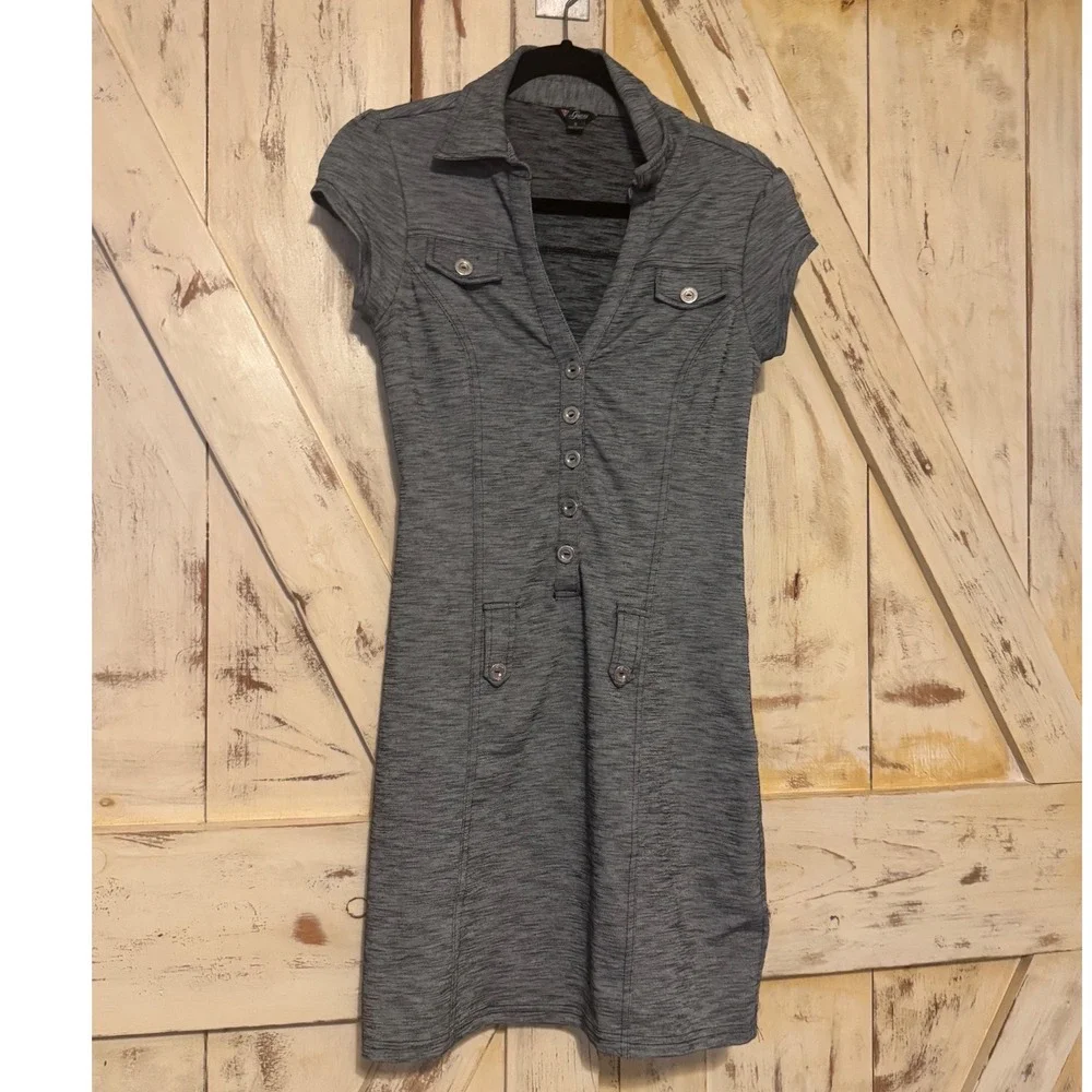 Guess Women's Gray Short Sleeve Button-Front Shirt Stretch‎ Mini Dress Dmall
